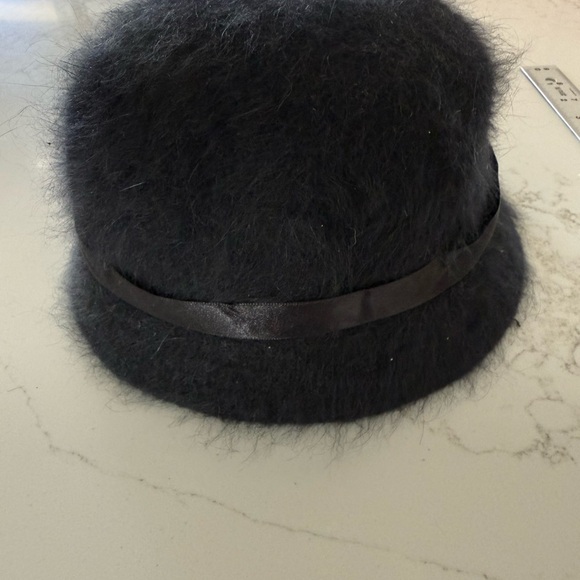 Black Angora Cloche Hat with Ribbon - Picture 2 of 3